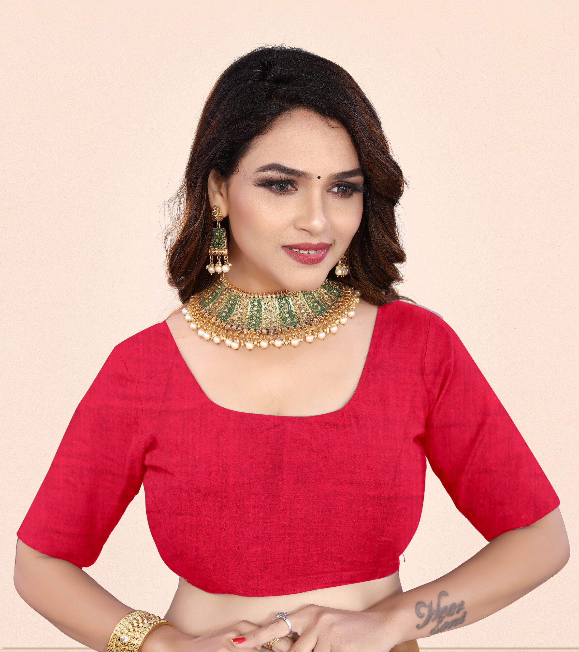 Tussar Digital Print Saree in Teal Blue & Red with Ethnic Animal Motif Pallu - Image 5