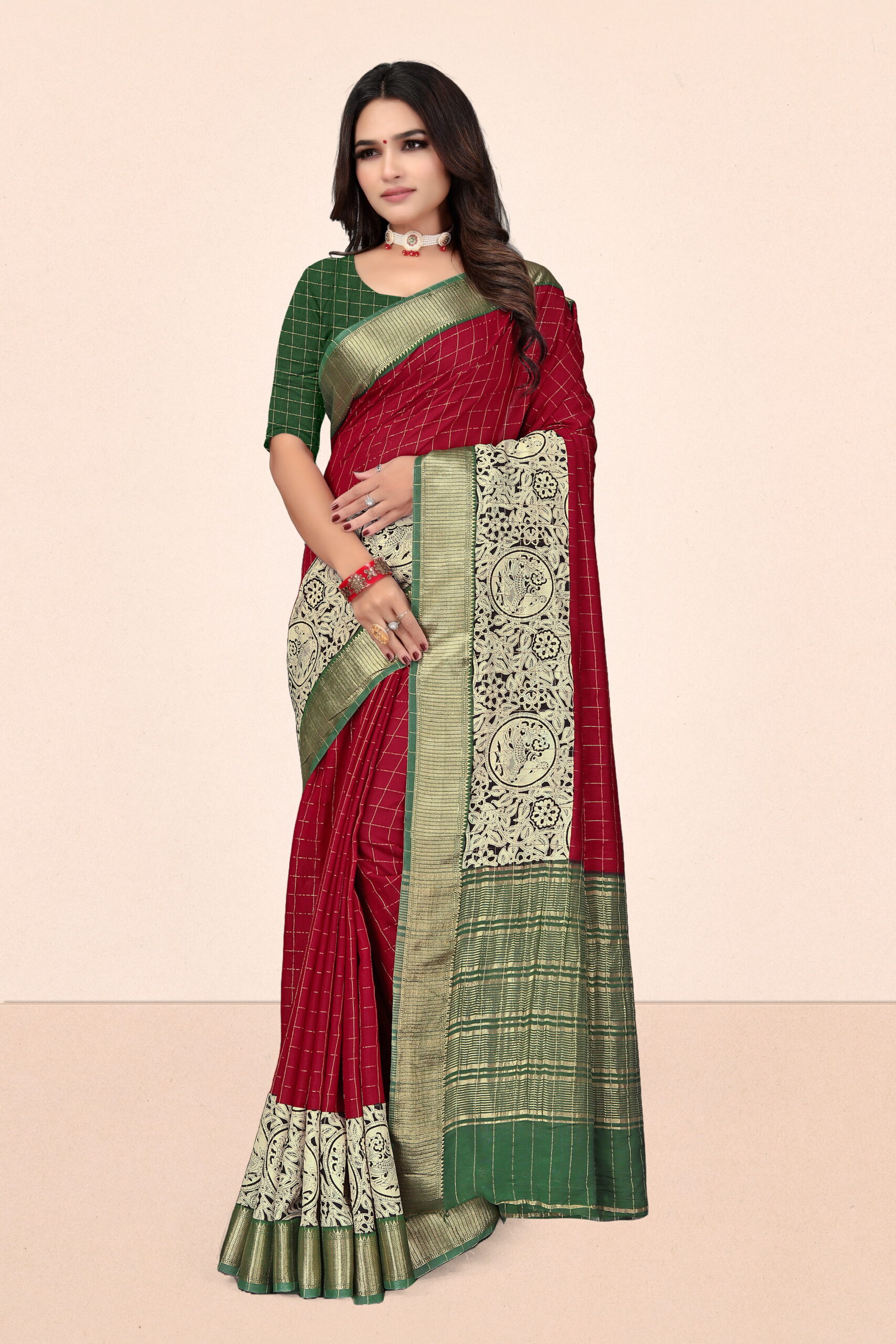viscose chex saree