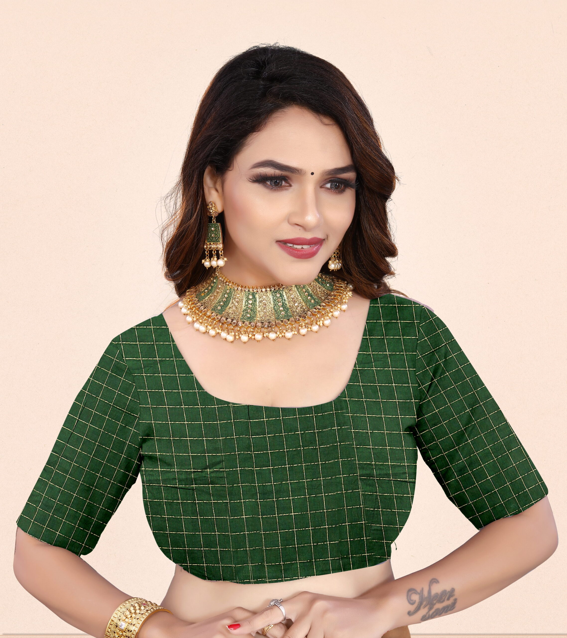 Viscose Jari Chex Saree in Maroon & Green with Chit Pallu - Image 5