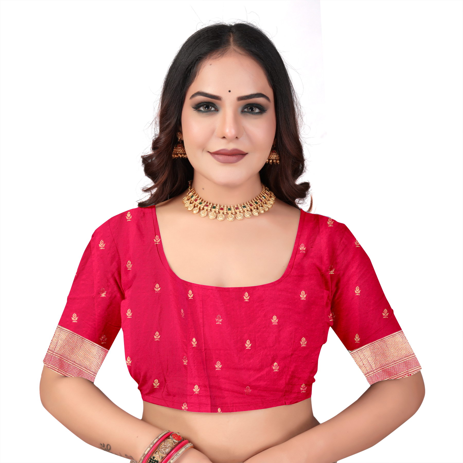 Royal Blue & Rani Pink Crepe Georgette Saree with Rich Zari Floral Weave & Tassel Pallu - Image 5