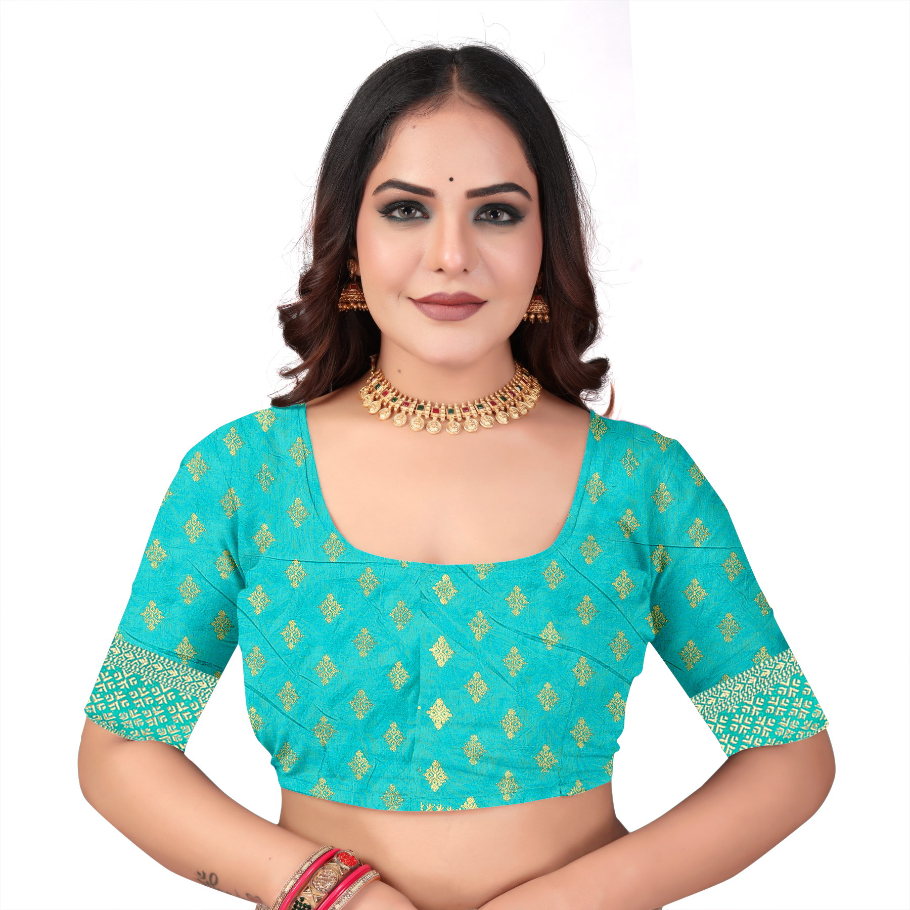 Russian Katha Weave Saree in Sea Green with Rich Golden Pallu - Image 5